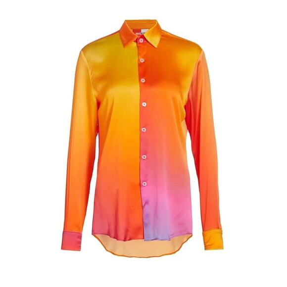 BRUCE GLENN PRISM SUNRISE SILK BUTTON UP SHIRT WOMENS XS NEW - Picture 11 of 12